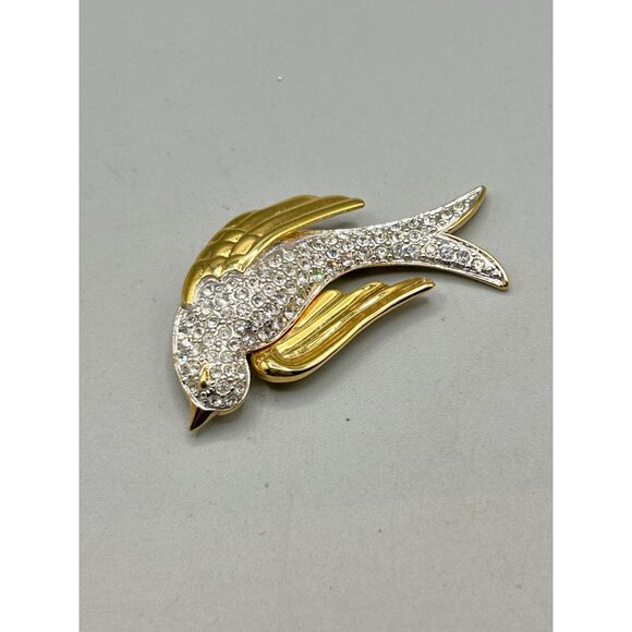 Vintage Nolan Miller Rhinestone Bird Brooch Dove Of Peace Clear Crystals Over Go - Picture 4 of 9